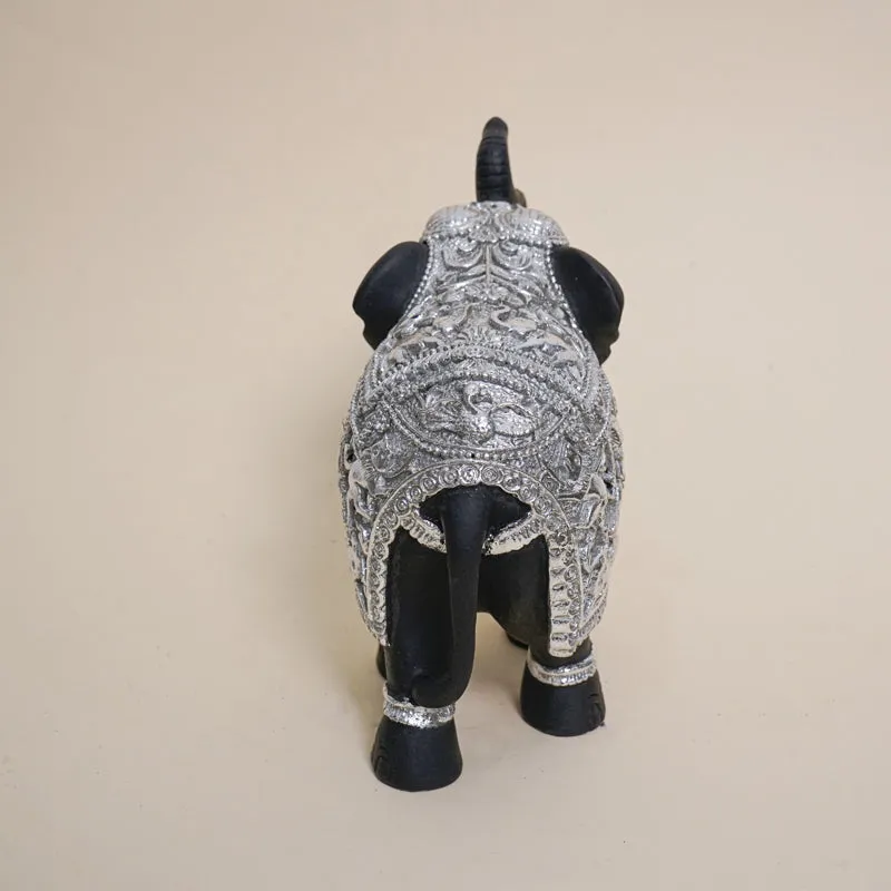 Gilded Gaja Resin Show Piece - Black & Silver media 6