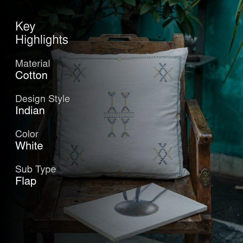 White Embroidered Cushion Cover media 2