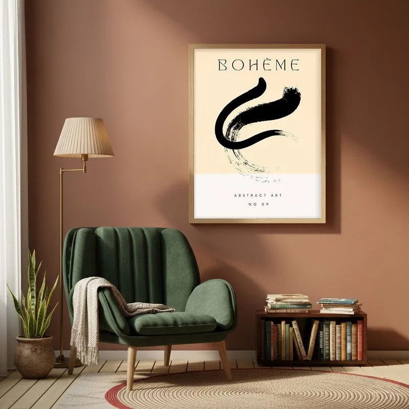 Gestural Calm Canvas Wall Painting With Brown Frame media 1