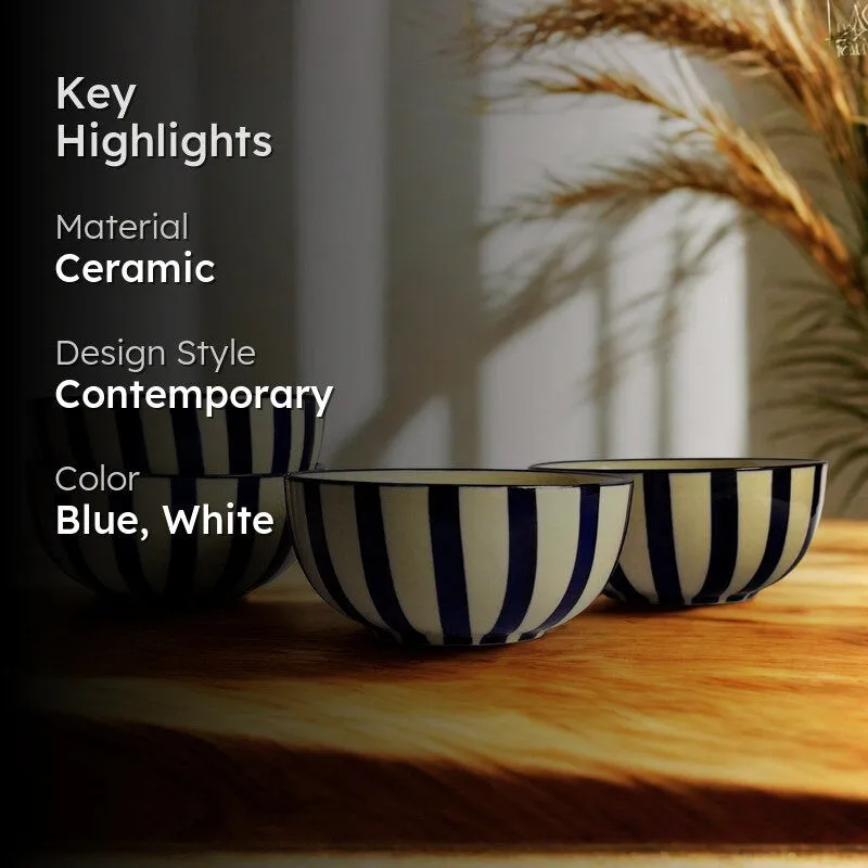 Crafted Ceramic Snack Bowls (Blue,White, 200 mL Each) - Set Of Four media 2