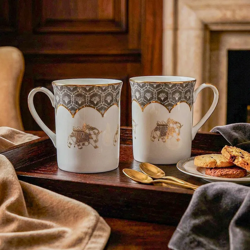 Gilded Legacy Classic 24k Gold Brushed Porcelain Coffee Mug(280 mL Each/Grey) - Set Of Two media 3