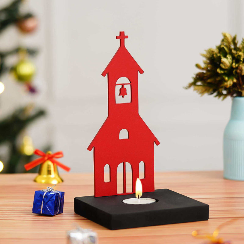 Steaple Of Light Wood Tea Light Holder - Red