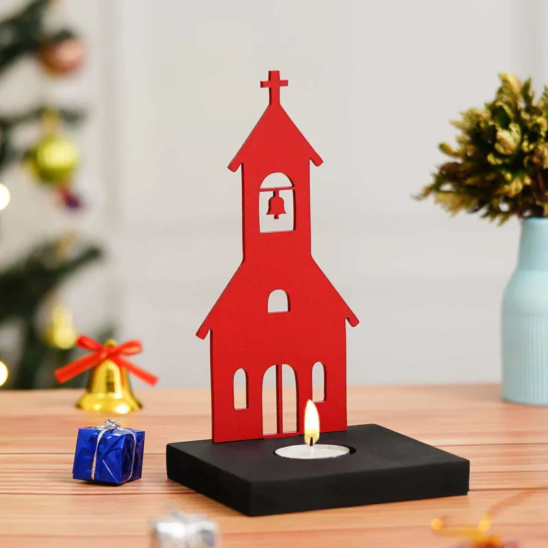 Steaple Of Light Wood Tea Light Holder - Red media 1