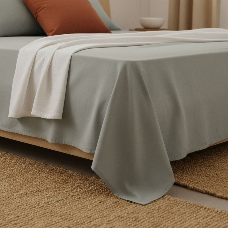 Glossy Touch Solid Cotton Bedsheet (Silver) - 210 TC media 2