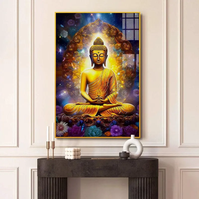 Golden Buddha Spiritual Canvas Wall Art With Frame - Gold media 1