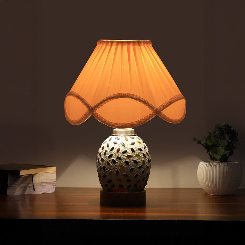 Elyra Arc Pleated Wooden Table Lamp - Multicolor