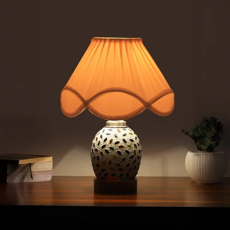 Elyra Arc Pleated Wooden Table Lamp - Multicolor media 1