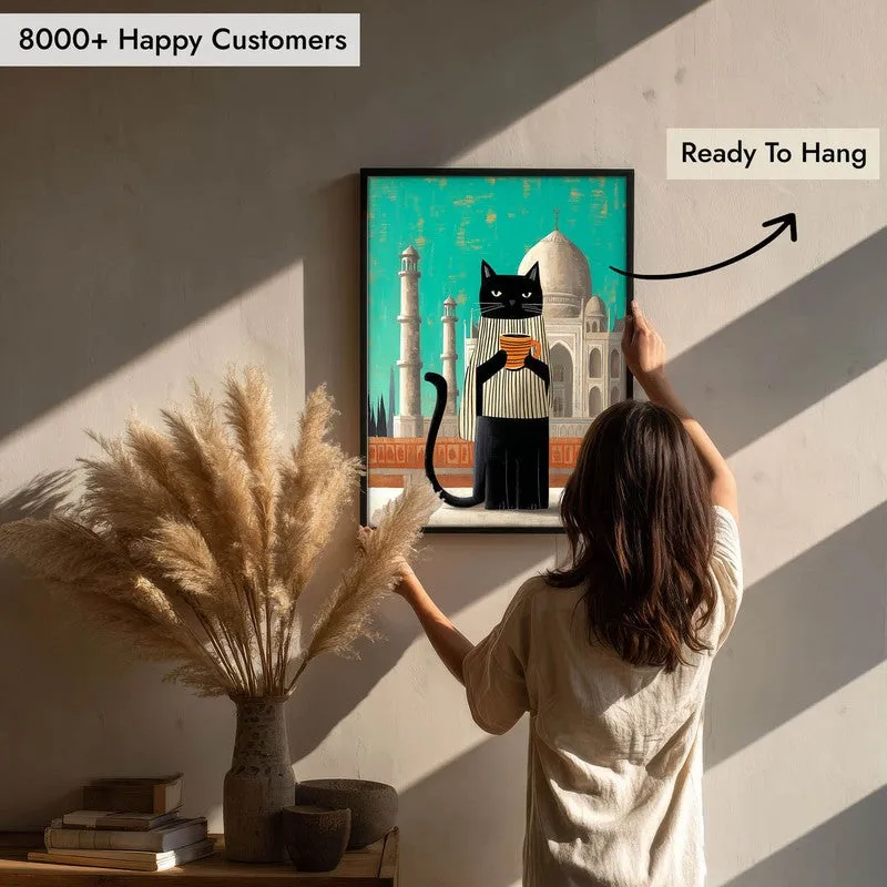 Taj Brew Cat Wall Painting With Frame media 8