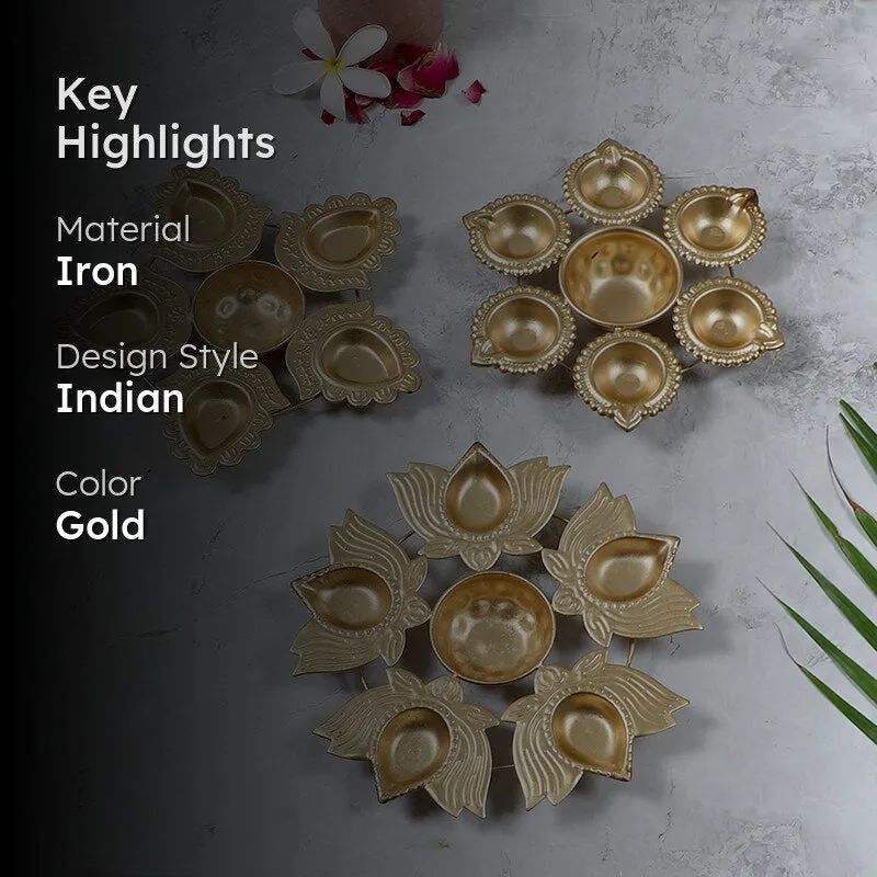 Intricate Flower Iron Diya - Set Of Three media 2