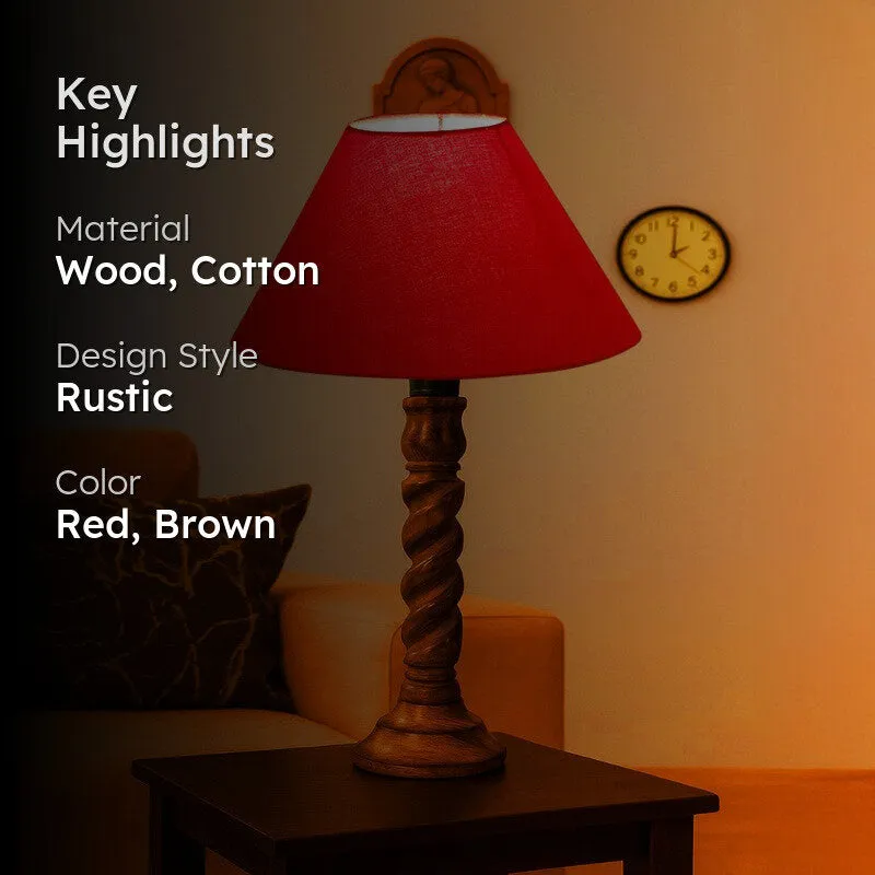 Elvane Elora Wooden Table Lamp - Red media 2