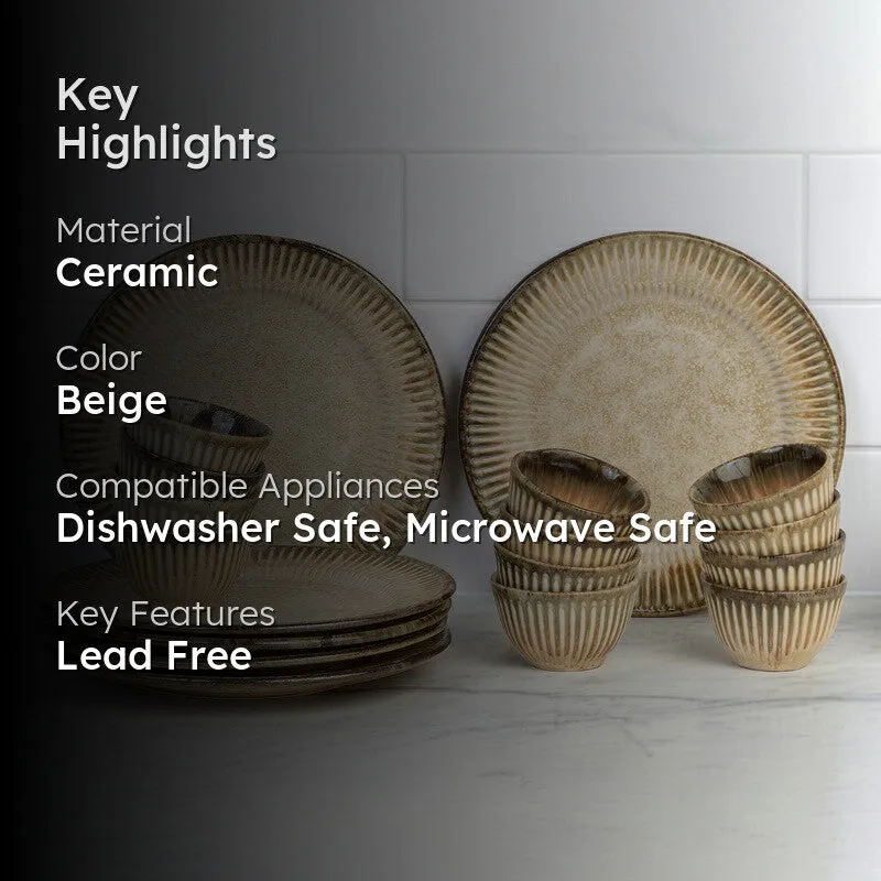 Rustic Beige Ceramic Dinner Set - 18 Piece Set media 2