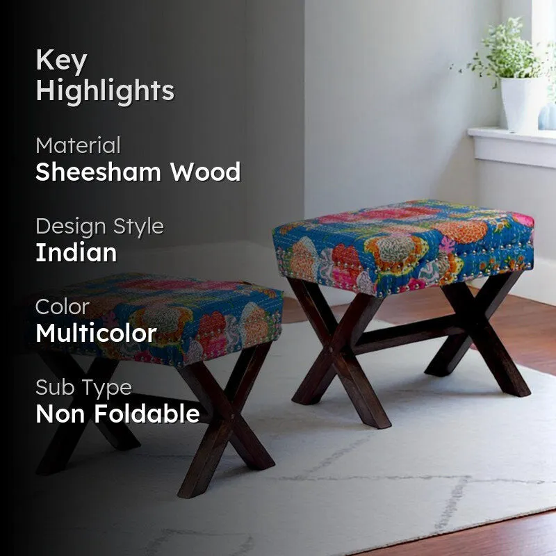 Javro Sheesham Wooden Stools (Multicolor) - Set Of Two media 2