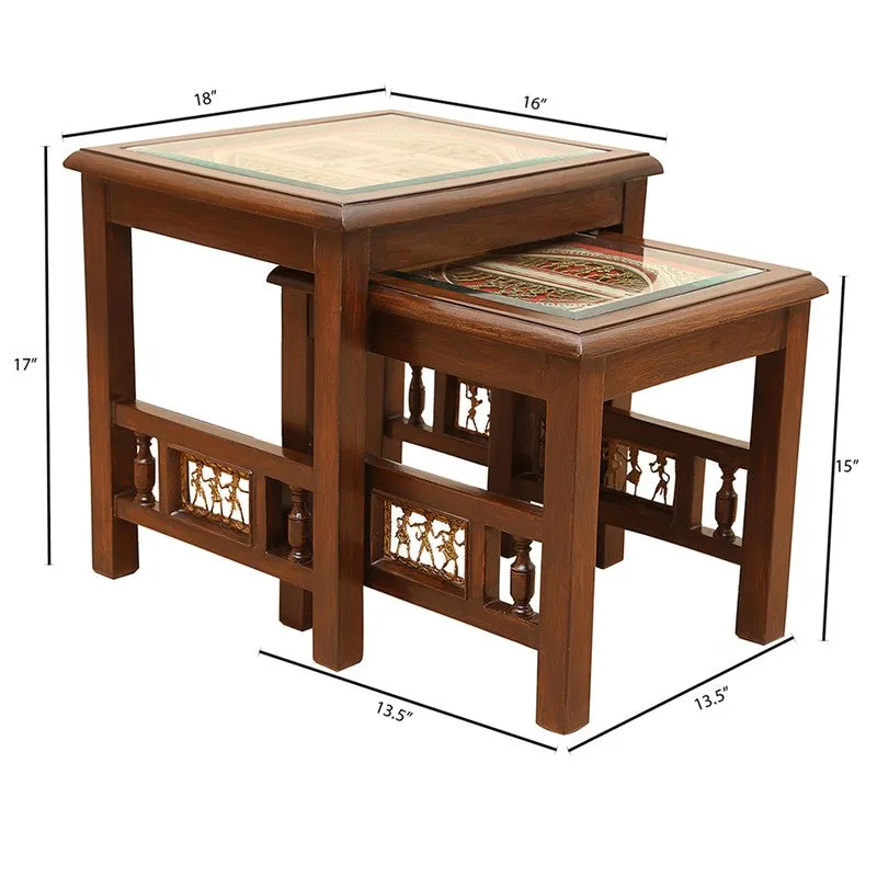 Myna Teak Wood Nesting Stools - Set of Two media 8