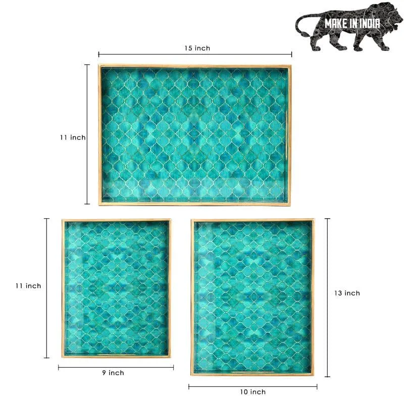 Teal Drip Serving Tray - Set Of Three media 5