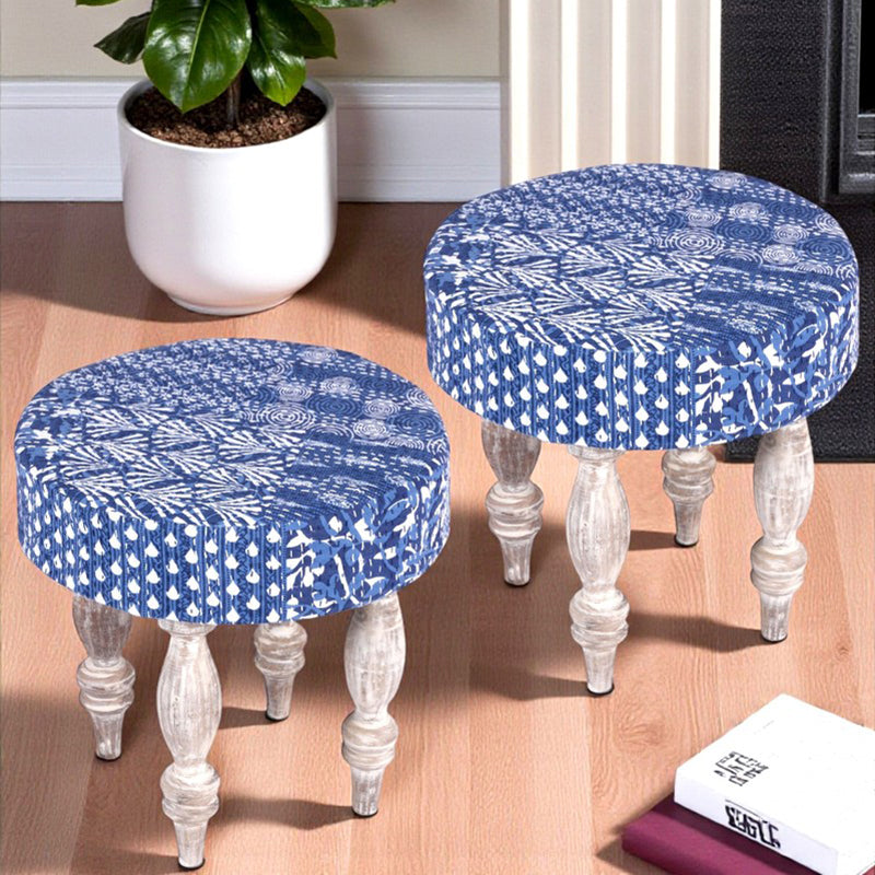 Savex Sheesham Wooden Stools (Blue) - Set Of Two