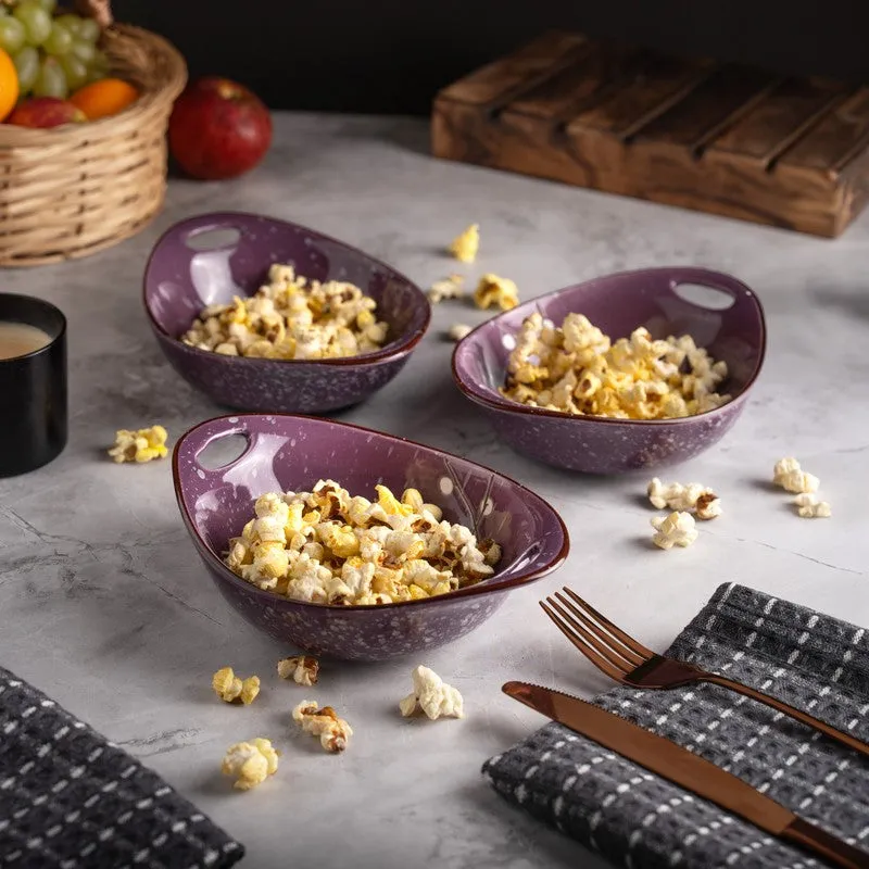 SavorBite Porcelain Snack Bowl (Purple/320 mL Each) - Set of Three - 3