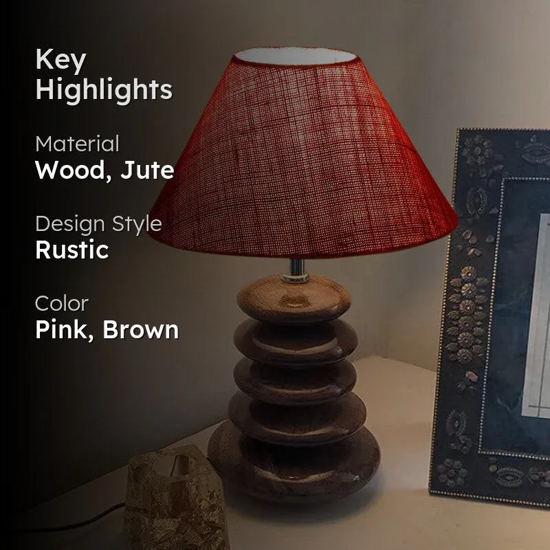 Lexora Jute Table Lamp With Wooden Base - Pink media 2