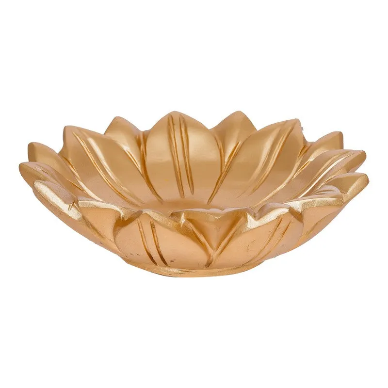 Antique Gold Lotus Resin Urli media 8