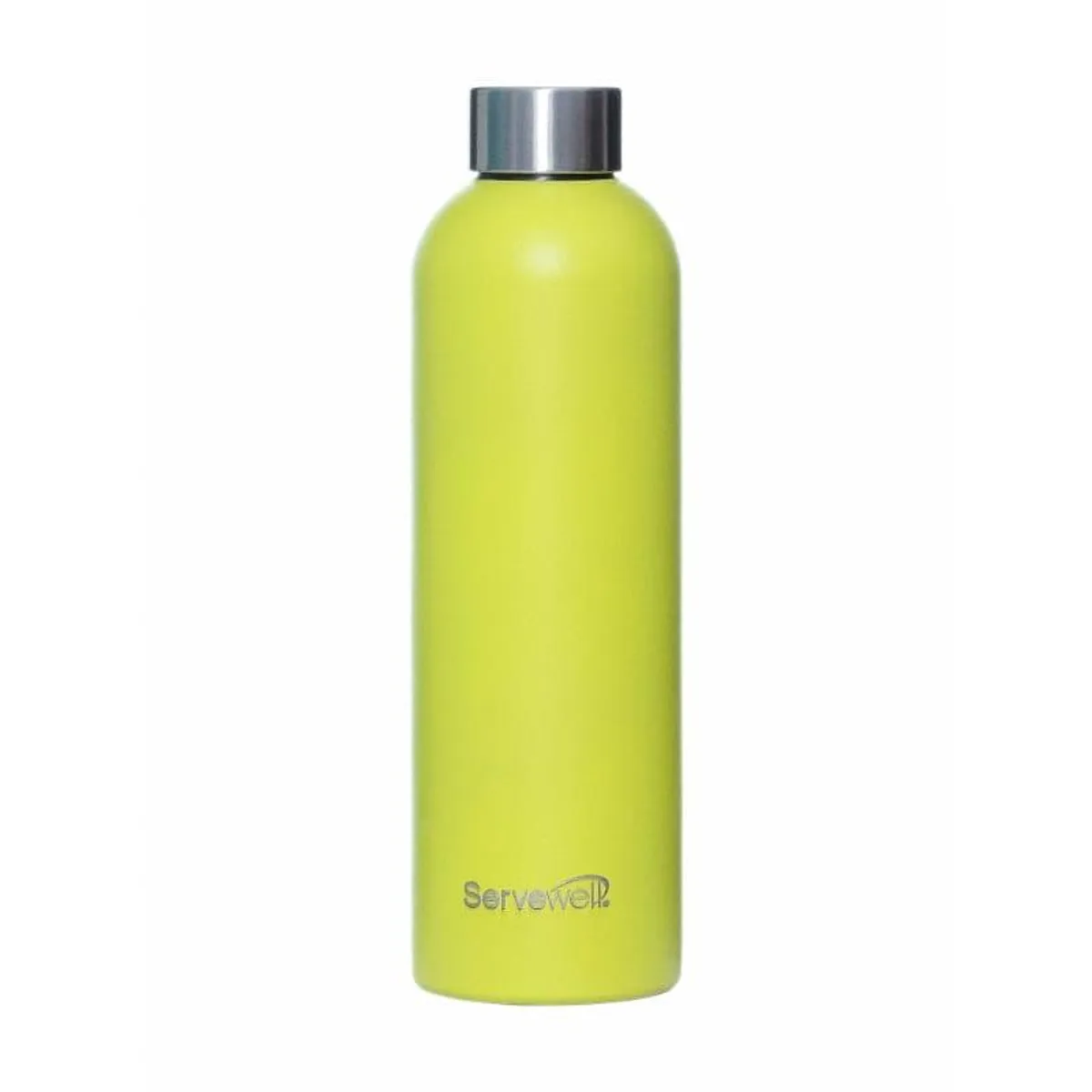 Lime-green stainless steel bottle standing upright on a white background