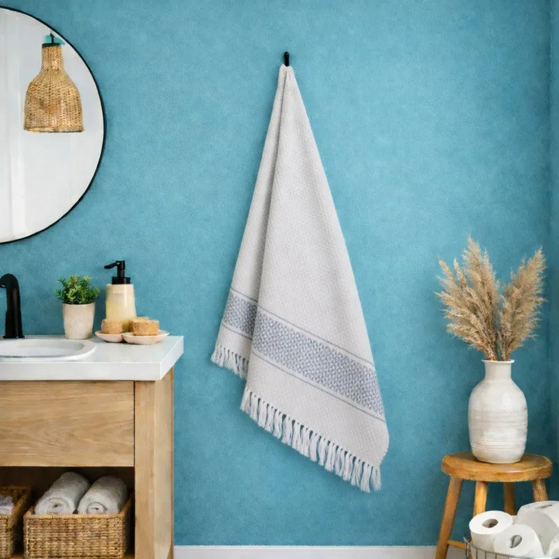 MosacStrip Cotton Bath Towel (Grey & White) - Set Of Two media 3