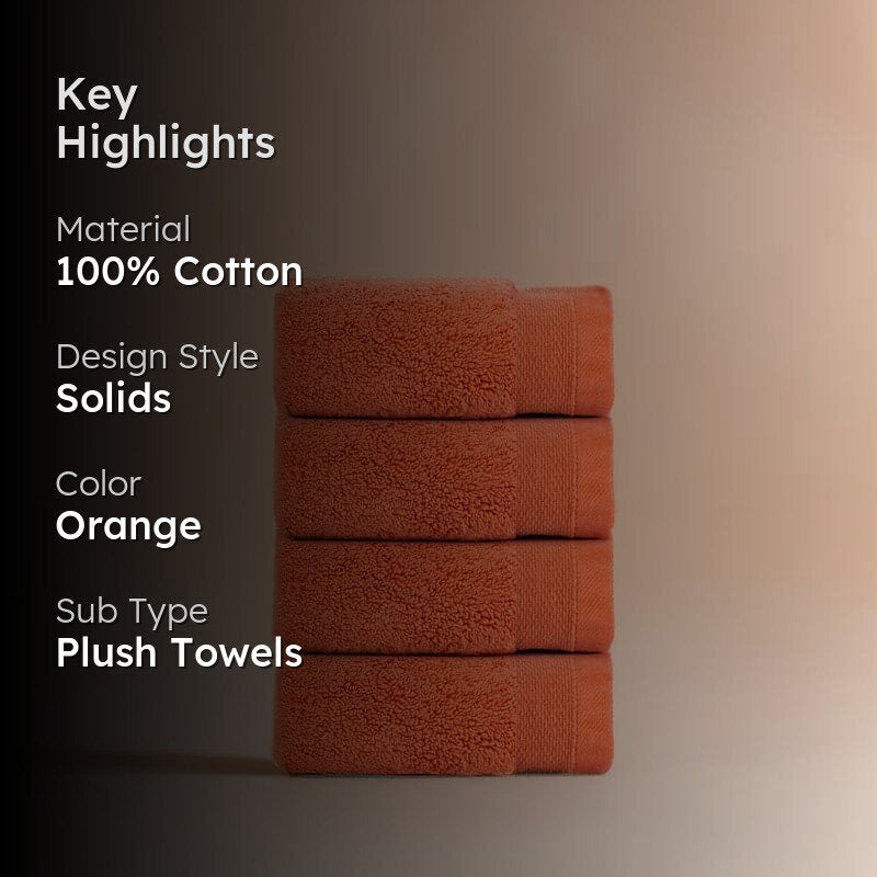 Micro Cotton Soft Serenity Solid Face Towel (Orange) - Set Of Four image 2