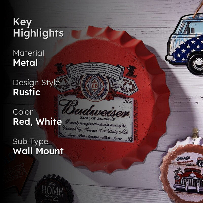Budweiser Red Bottle Cap Metal Wall Accent media 2