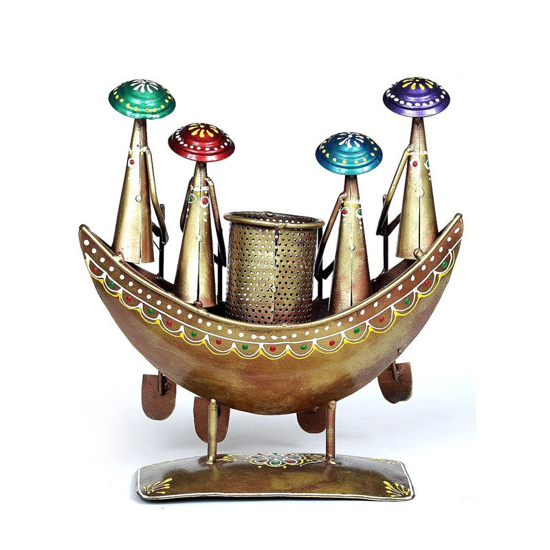 Handcrafted Iron Boat Pen Stationery Holder