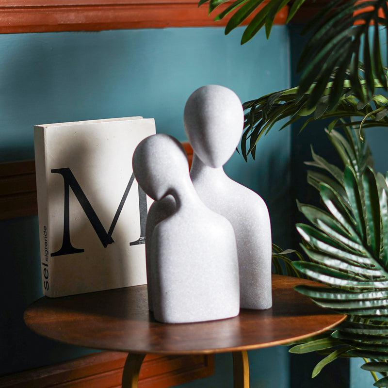 Embrace Of Two Abstract Painted Resin Showpiece (White) - Set Of Two media 5