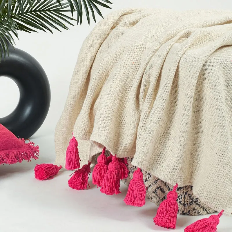 Tassura Tasselled Cotton Throw - Pink media 4