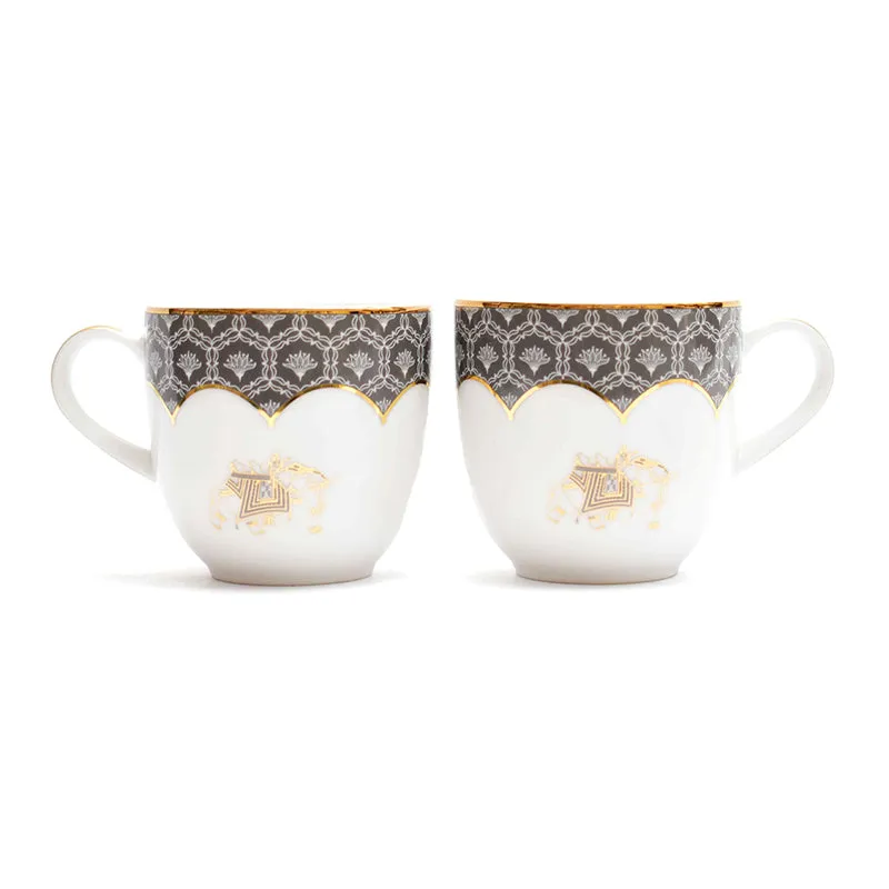 Gilded Legacy Pete 24k Gold Brushed Porcelain Coffee Mug (300 mL Each/Grey) - Set Of Six media 8