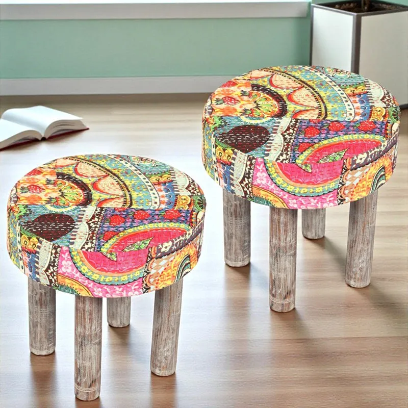Qavex Sheesham Wooden Stools (Multicolor) - Set Of Two media 1