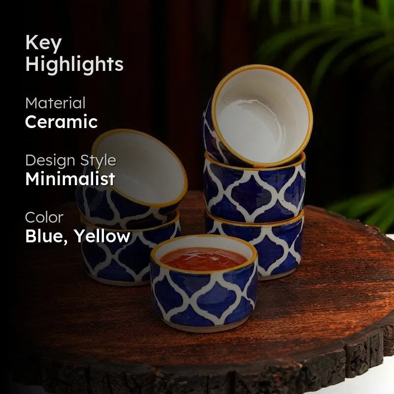 Servique Ceramic Dip Bowls (Blue,Yellow,40 mL Each) - Set Of Six media 2