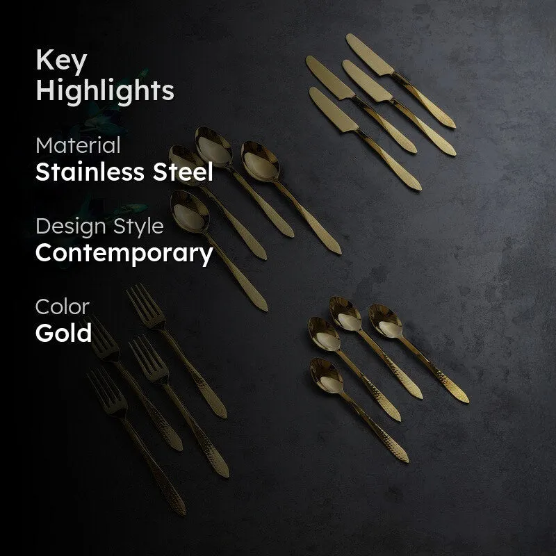 Novara Stainless Steel Cutlery Set (Gold) - Sixteen Piece Set media 2