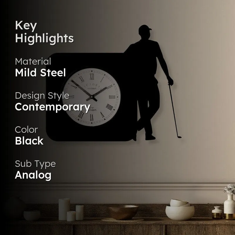 Golf Steel Analog Wall Clock - Black media 2