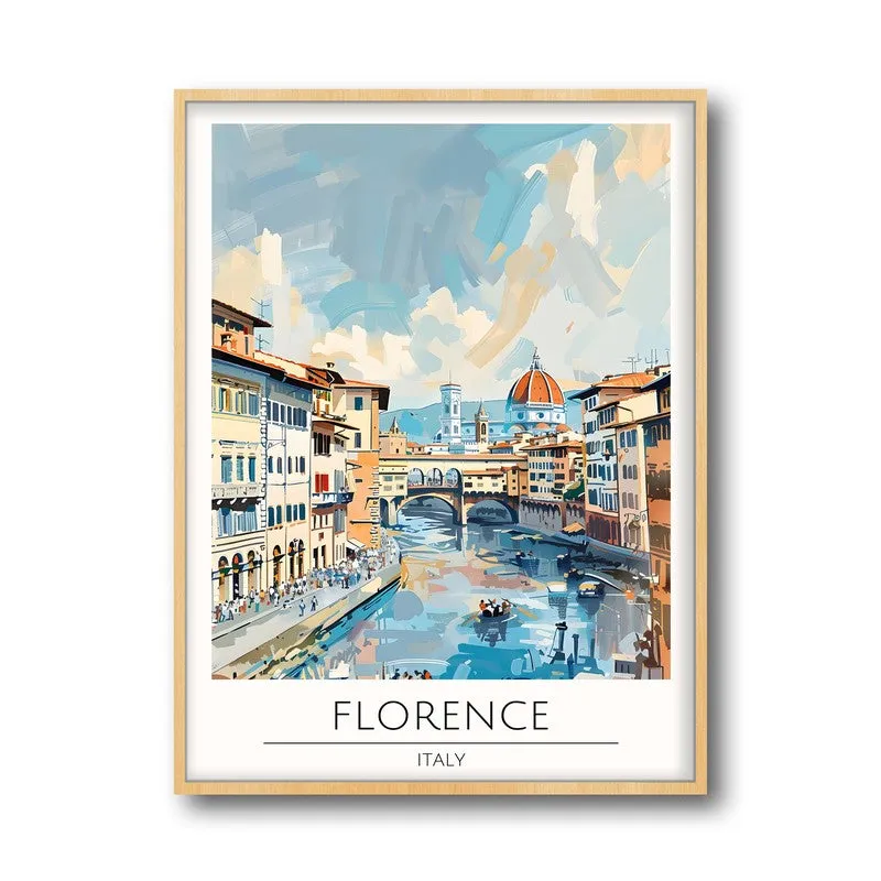 Vintage Florence Framed Canvas Archival Canvas Wall Painting - Natural Brown Frame media 5