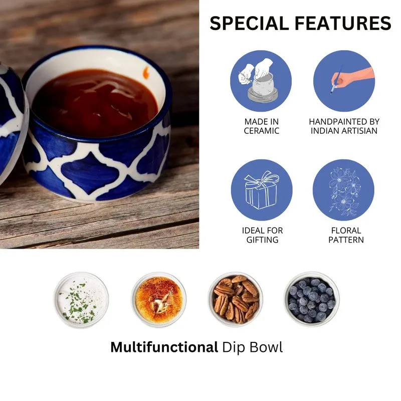 OpalServe Ceramic Dip Bowls (Blue,White,40 mL Each) - Set Of Six media 7