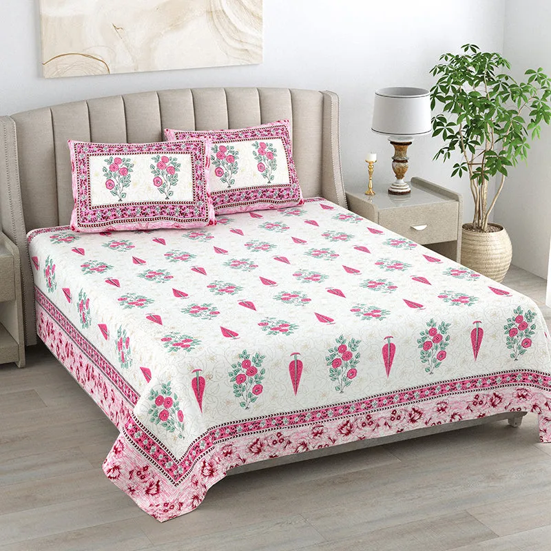 Floral Garden Cotton Bedsheet (Pink) - 144 TC media 1
