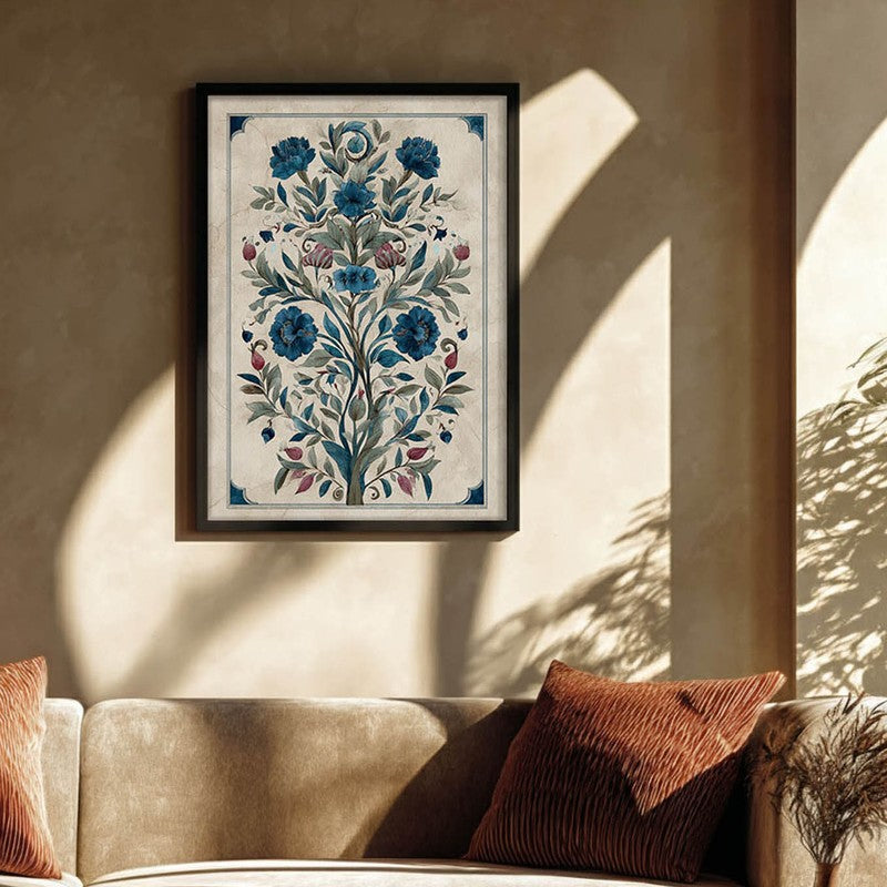 Floral Folk Art Canvas Wall Painting With Black Frame