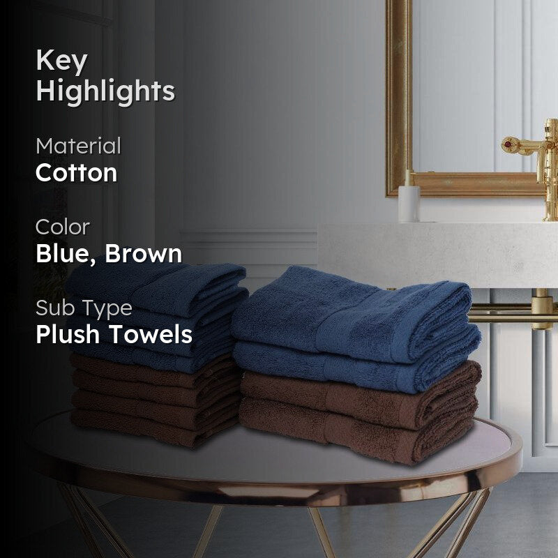 Miorah Hand & Face Towel Combo (Brown & Blue) - Set Of Twelve media 2