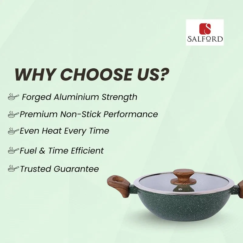 Salford Forged Non Stick Kadai with Glass Lid (Moss Green) -  2500 mL media 9