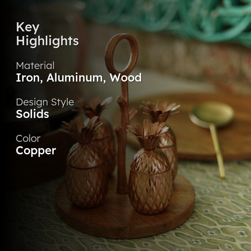Luxeron Copper Finish Jars With Wooden Tray - Nine Piece Set media 2