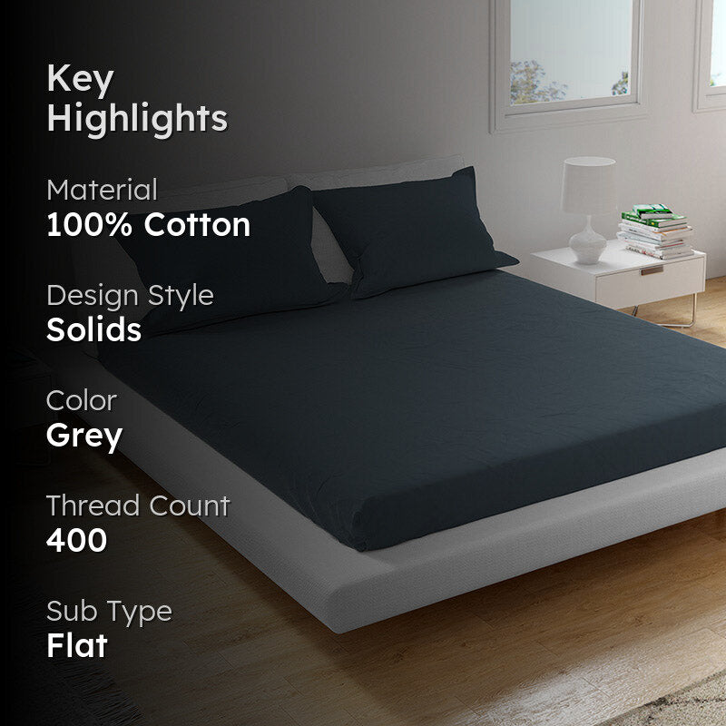 Solid Bliss Percale Solid Cotton Bedsheet (Blue) - 400 TC media 2