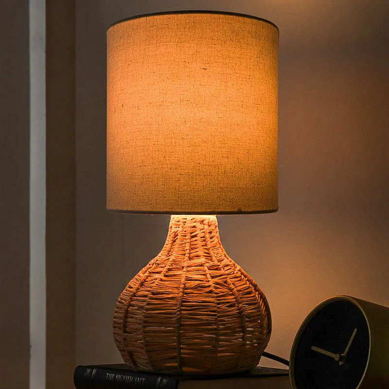 Palladian Edge Raffia Fabric Table Lamp - Beige,Brown media 1