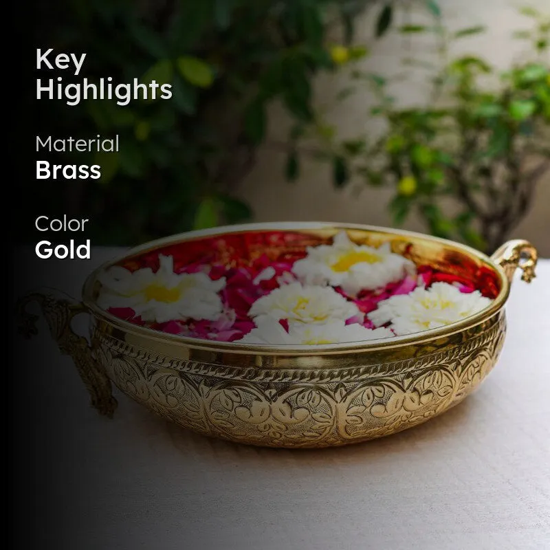 Mayur Carved Urli - Gold media 2