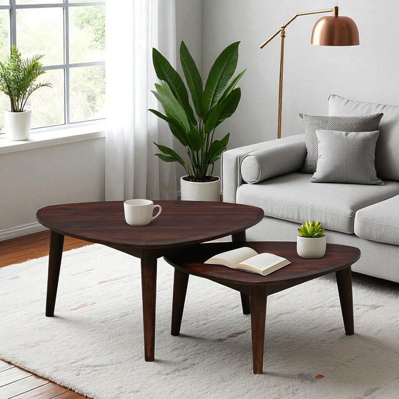 CurveCraft Sheesham Wood Side & Bedside Tables (Brown) - Set Of Two