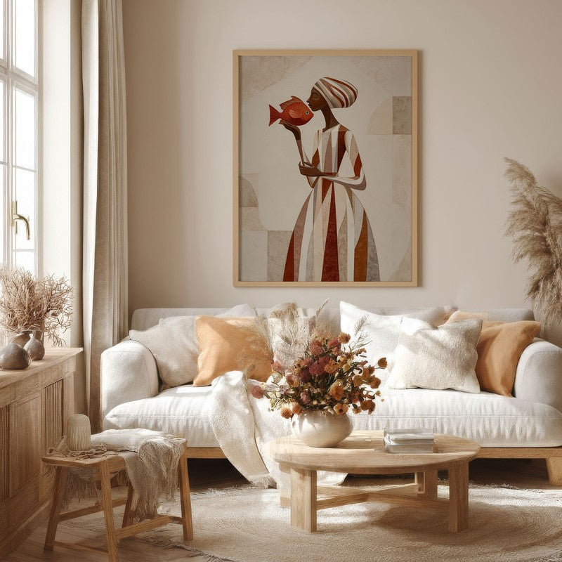 Sahira Traditional Woman Portrait Canvas Wall Painting With Brown Frame