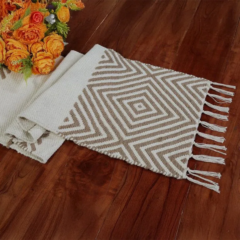 Monochrome Stripes Fringe Cotton Table Runner media 4