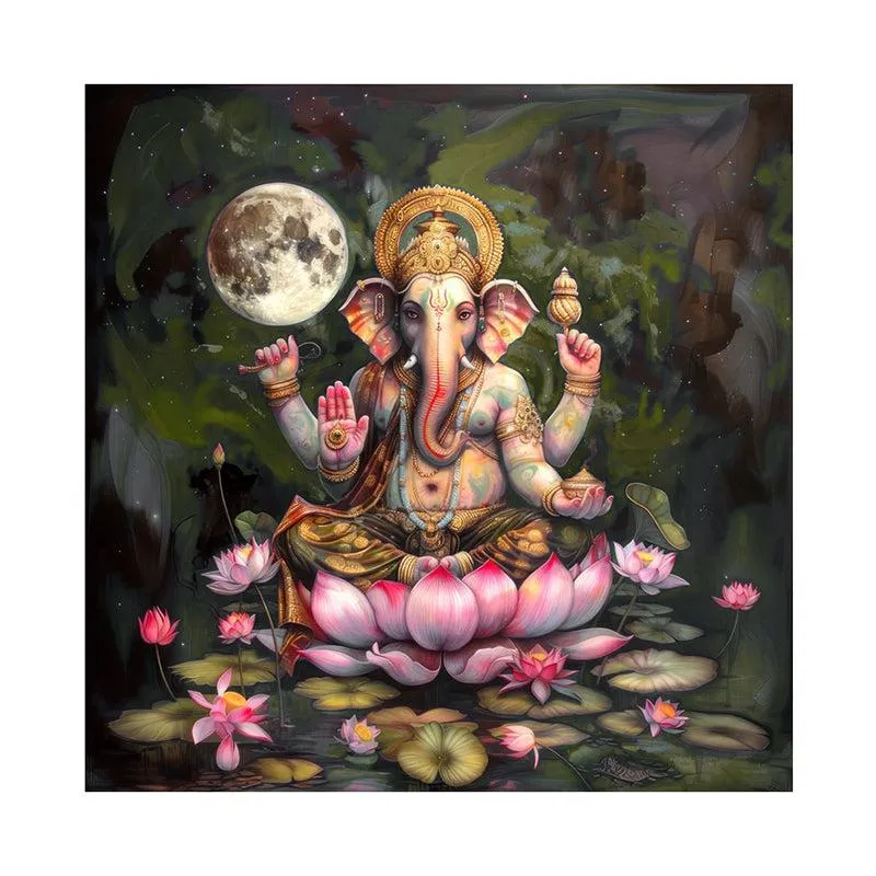 Shri Ganesha On Lotus Wall Painting media 5