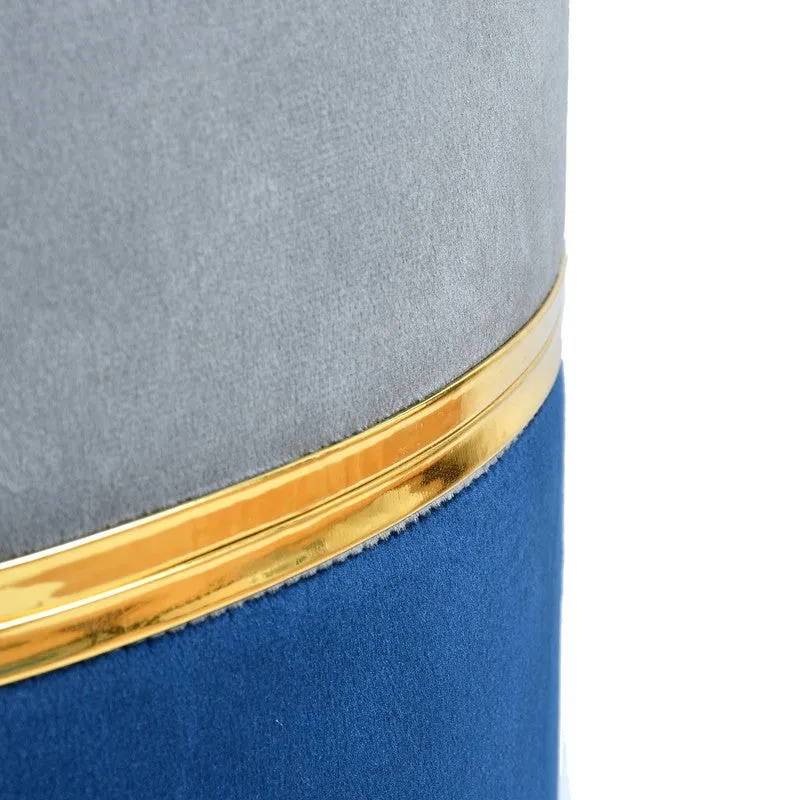 Dualtone Solid Velvet Pouffe - Grey & Blue media 4