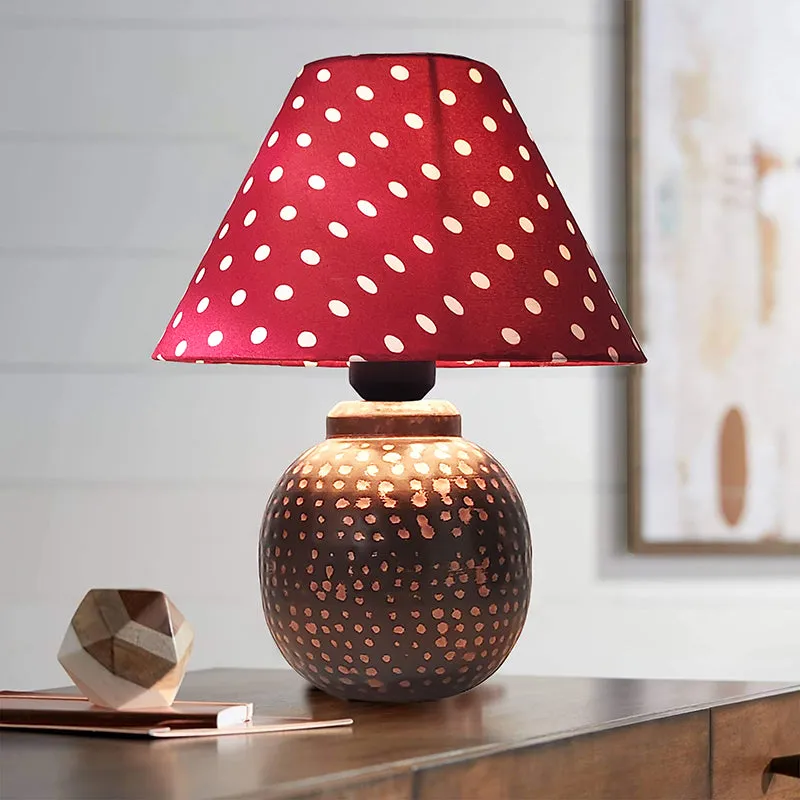 Scarlet Polka Metal Fabric Table Lamp - Red,Brown,White media 1